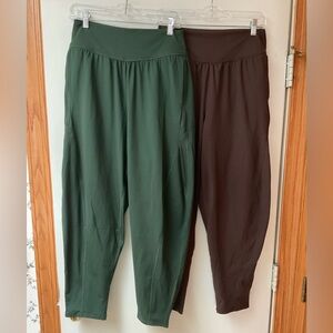 Green and Brown Relaxed Barrel Fit Pants. 2 Pairs